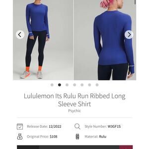 Lululemon its rulu run ribbed long sleeve blue reflective 12 women